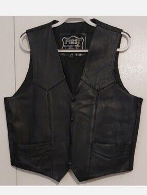 First Genuine Leather Vintage Biker Vest - Size 42